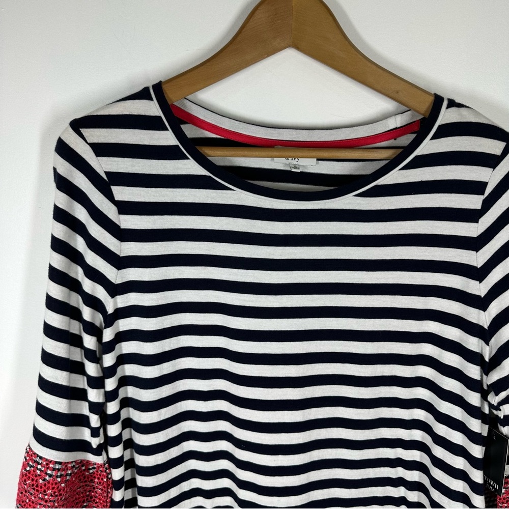 Crown & Ivy Striped Bell Sleeve Knit Dress Medium - Picture 2 of 8